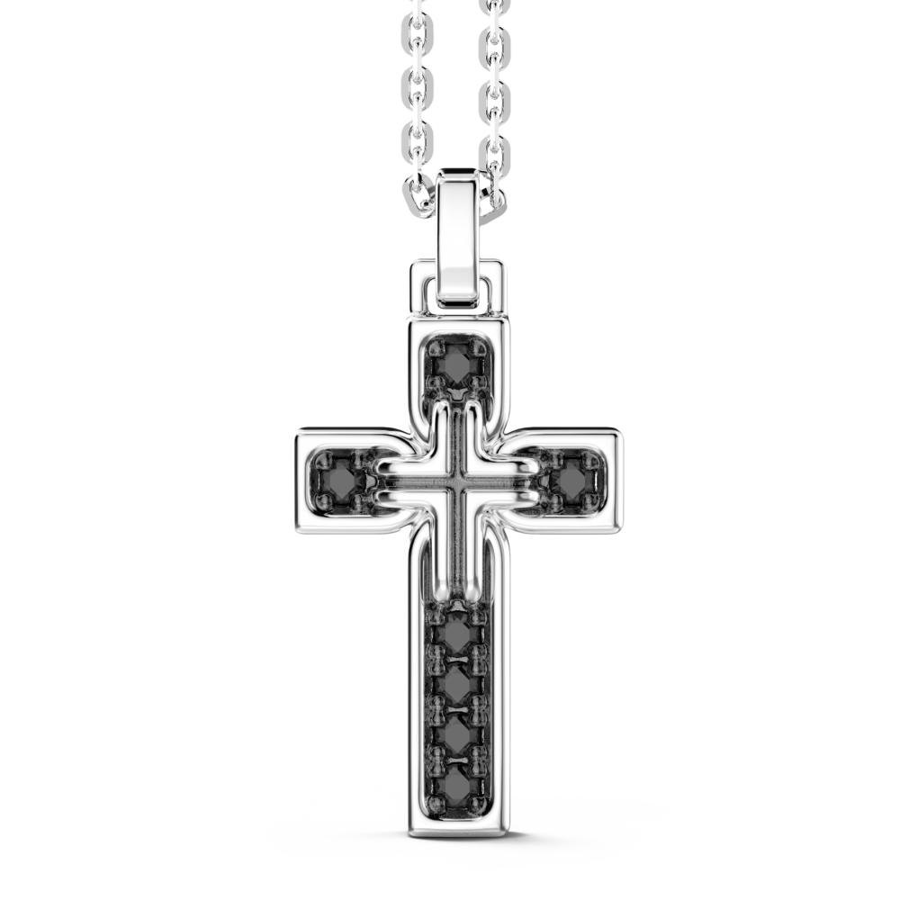 Collana Zancan in Argento 925 con pendente a croce e pietre nere.