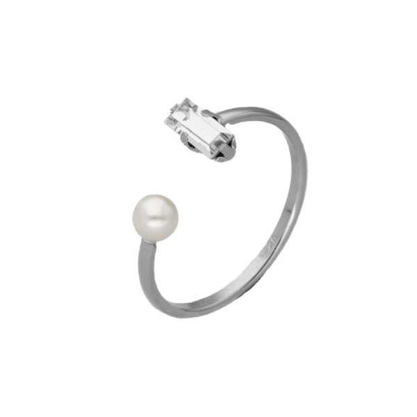 Anello Regolabile con Perla Bianca in Argento 925 Victoria Cruz