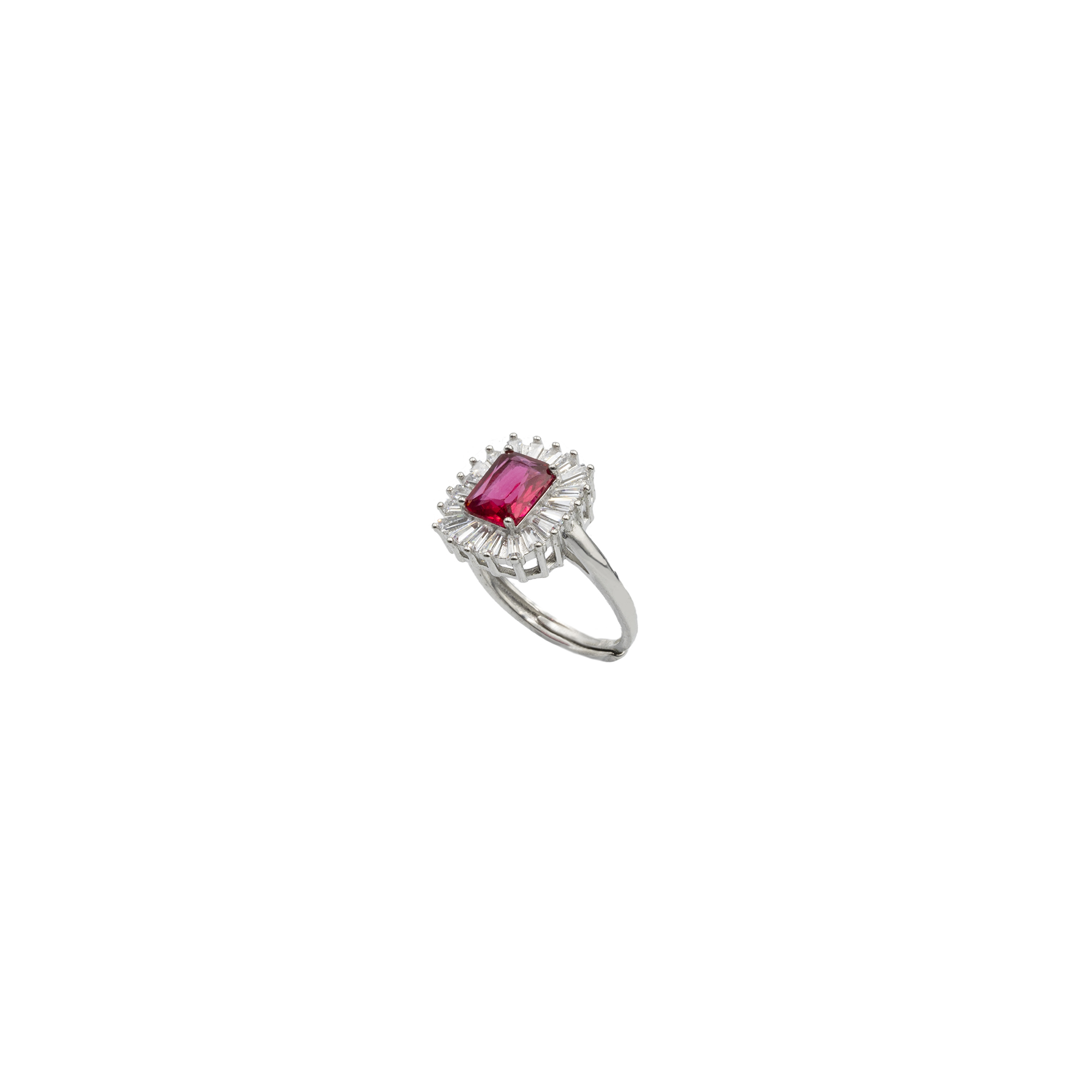 Anello Regolabile in Argento 925 con Swarovski e Baguette Zirconate