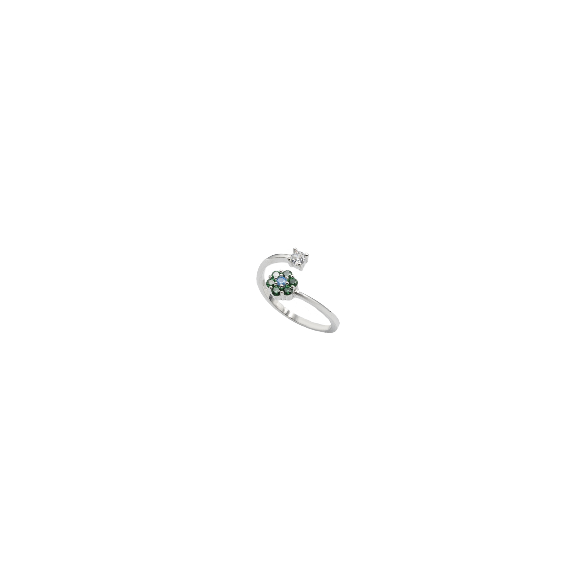 Anello Regolabile in Argento 925 con Fiore e Zirconi - immagine 3