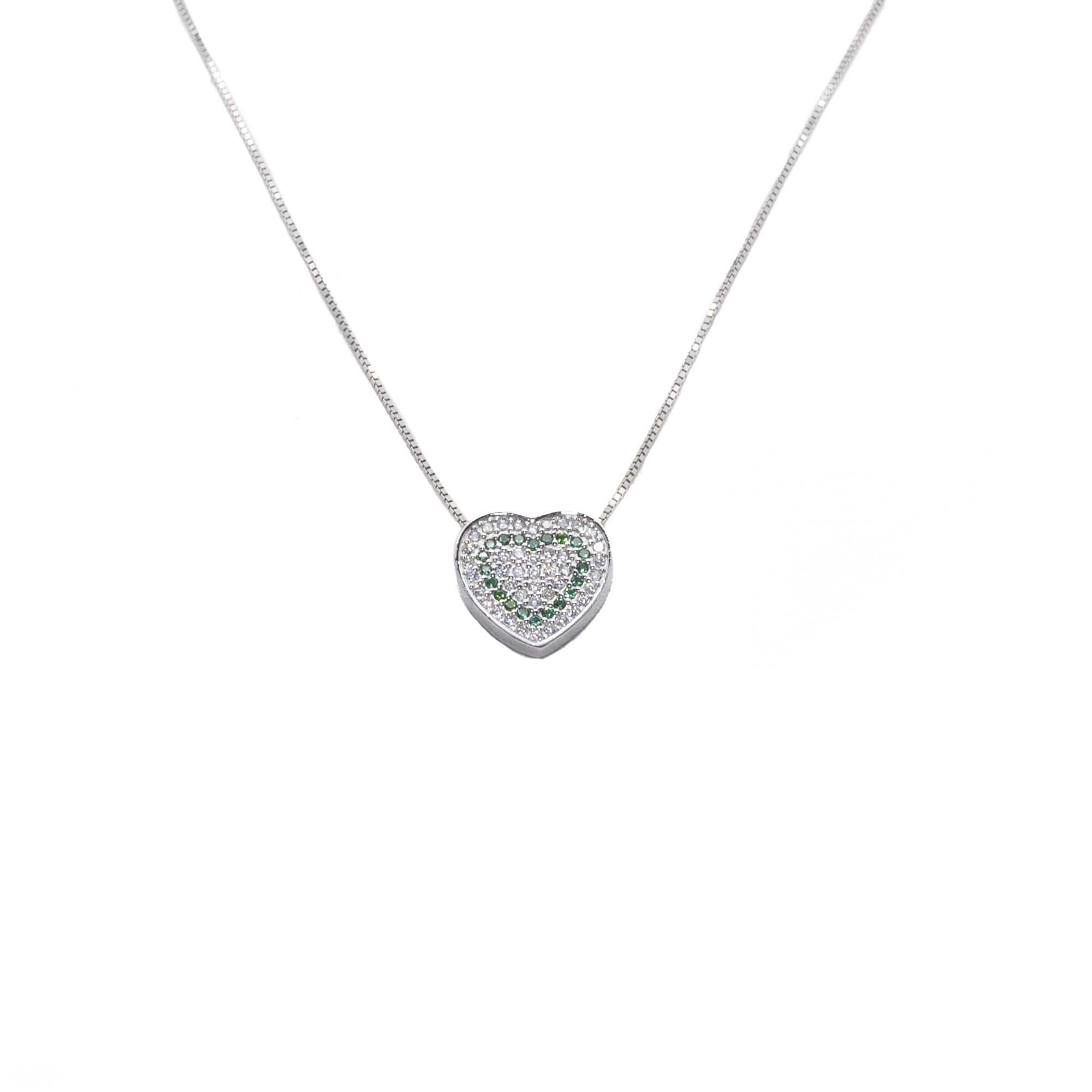 Collana a Cuore in Argento 925 con Zirconi Bianchi e Verdi